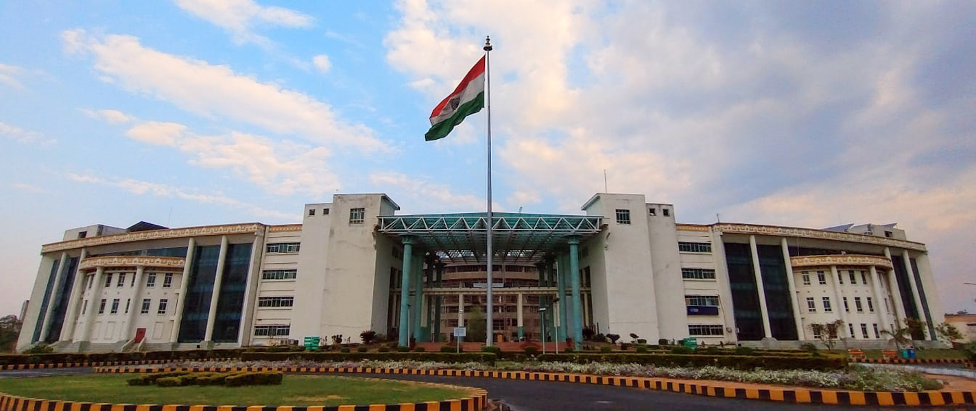 IIT Patna administrative building, Indian flag and landscaped approach